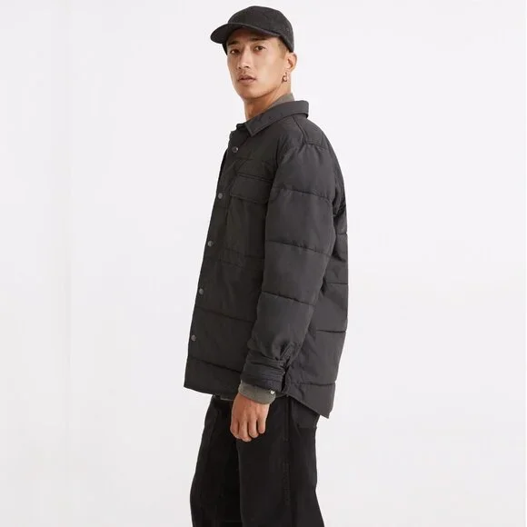 Madewell Quilted Shirt Jacket Shacket Black Coal Small #A1166